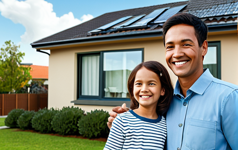**
A family-friendly scene depicting a father, mother, and child, all smiling and fully clothed, in front of a house. The house represents security and stability. In the sky above them, a subtle graphic representing a shield symbolizes insurance protection. The overall image conveys a sense of well-being and financial security. Safe for work, appropriate content, professional illustration, modest clothing, perfect anatomy, natural proportions.
**