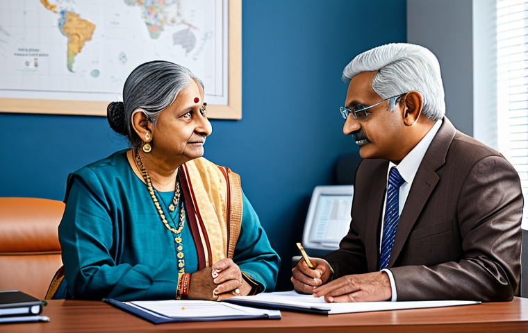 **
"A senior citizen, fully clothed in traditional Indian attire, consulting with a financial advisor in a modern office setting. The environment is bright and professional. The scene emphasizes financial planning and security for retirement. Safe for work, appropriate content, professional, modest, family-friendly, perfect anatomy, correct proportions, natural pose."
**