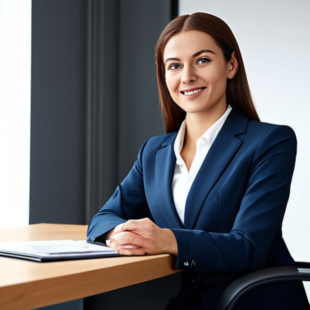 소규모 사업자 보험 - Businesswoman in Office**

A professional businesswoman in a modest business suit, sitting at a desk...