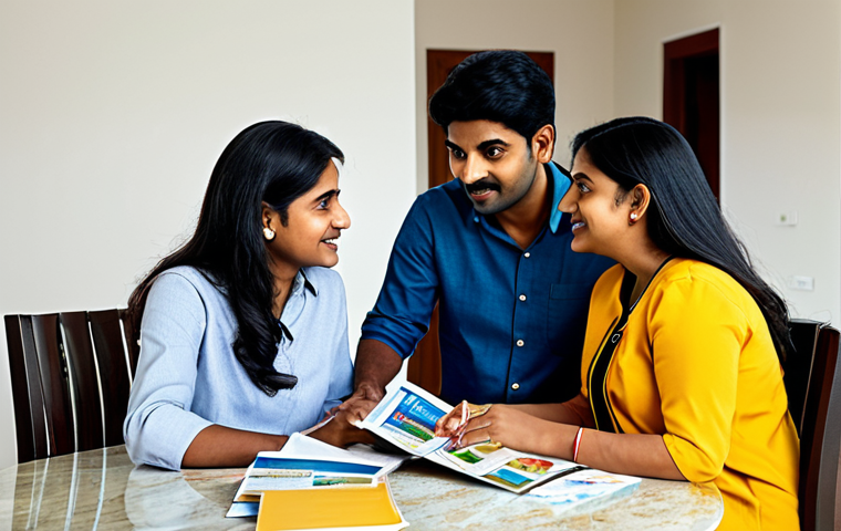 맞춤형 보험 상품 선택 - **Prompt:** A family-friendly scene depicting a modest Indian family discussing insurance options at...