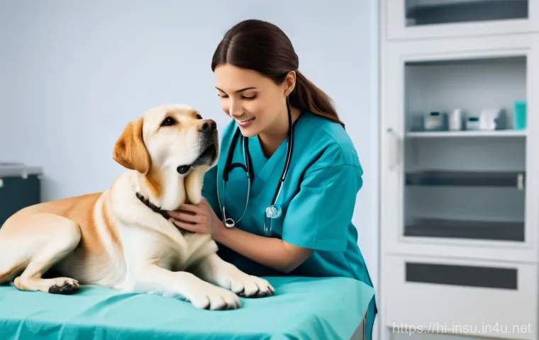 반려동물 보험 보장 항목 - **Prompt: Compassionate Care and Relief after Pet Accident**
    A poignant scene in a modern, clean...