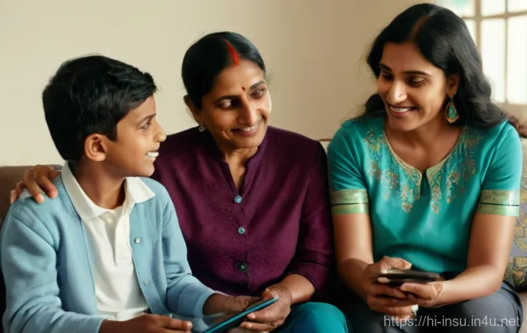 건강보험료 절약 방법 - "A diverse Indian family of five, including a mother, father, two children (a boy and a girl, both c...