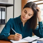 보험사 민원 처리 방법 - **Prompt:** A diligent young woman, around 30 years old, with a determined expression, is seated at ...