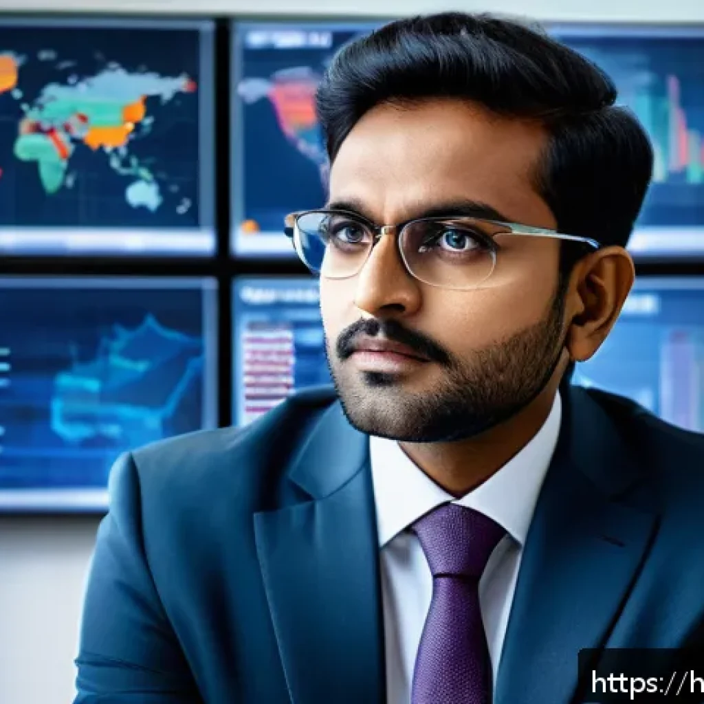 사이버보험 보장 항목 - A modern Indian businessman in a sleek office setting, wearing formal attire, looking thoughtfully a...